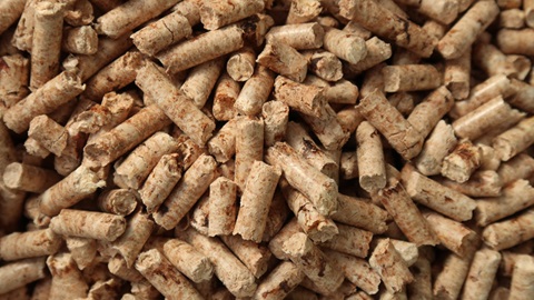 Imagem de detalhe de um grande conjunto de pellets de cor castanho-claro.